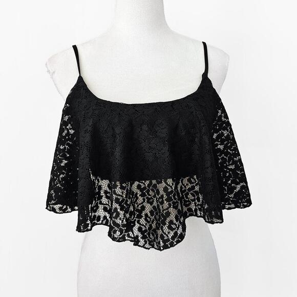 Kirra Asymmetrical Black Lace Crop Top - Stylish and Comfortable - Picture 1 of 5
